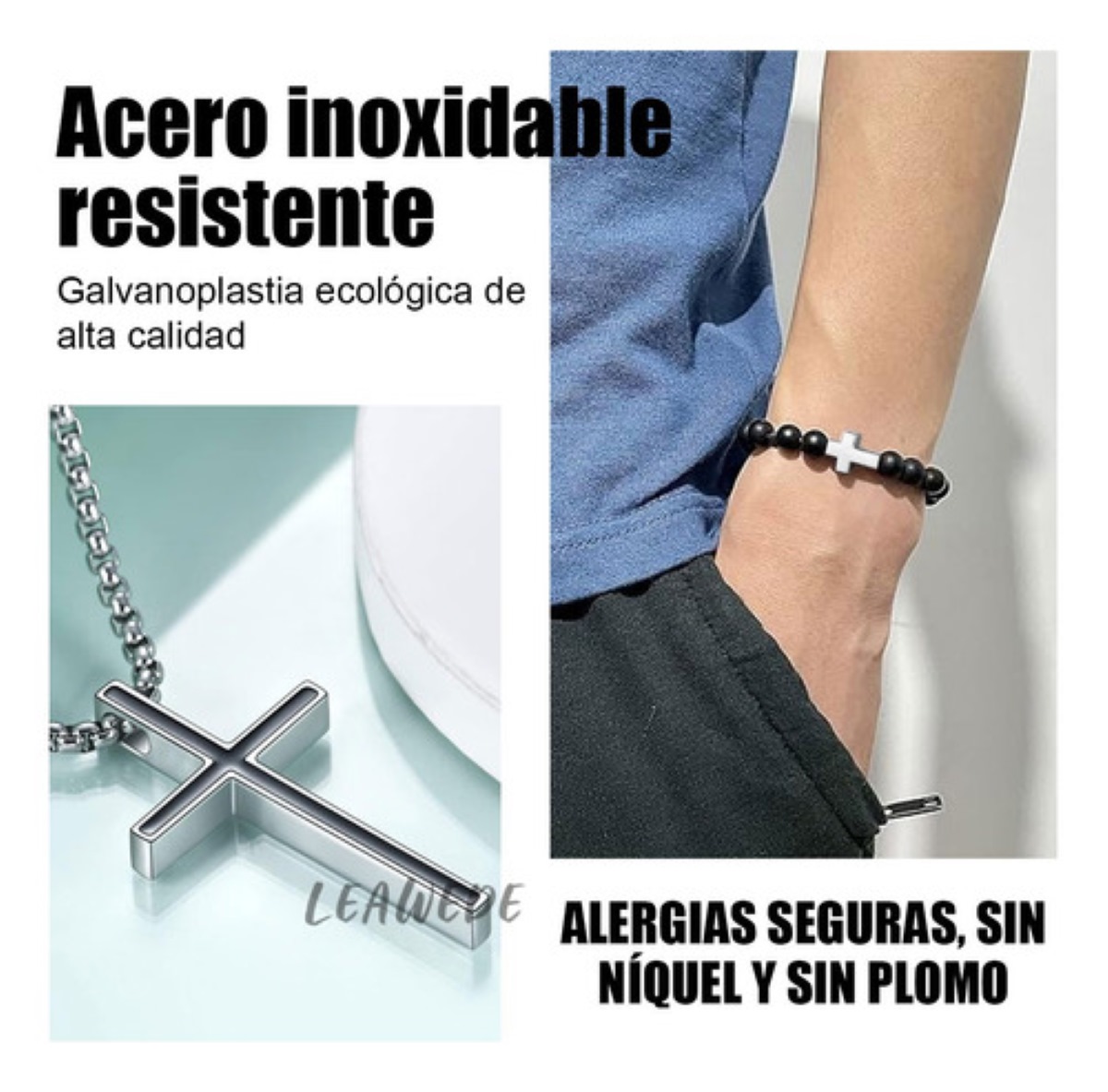 De Cruz Hombre Y Pulsera  Acero Inoxidable negro plata