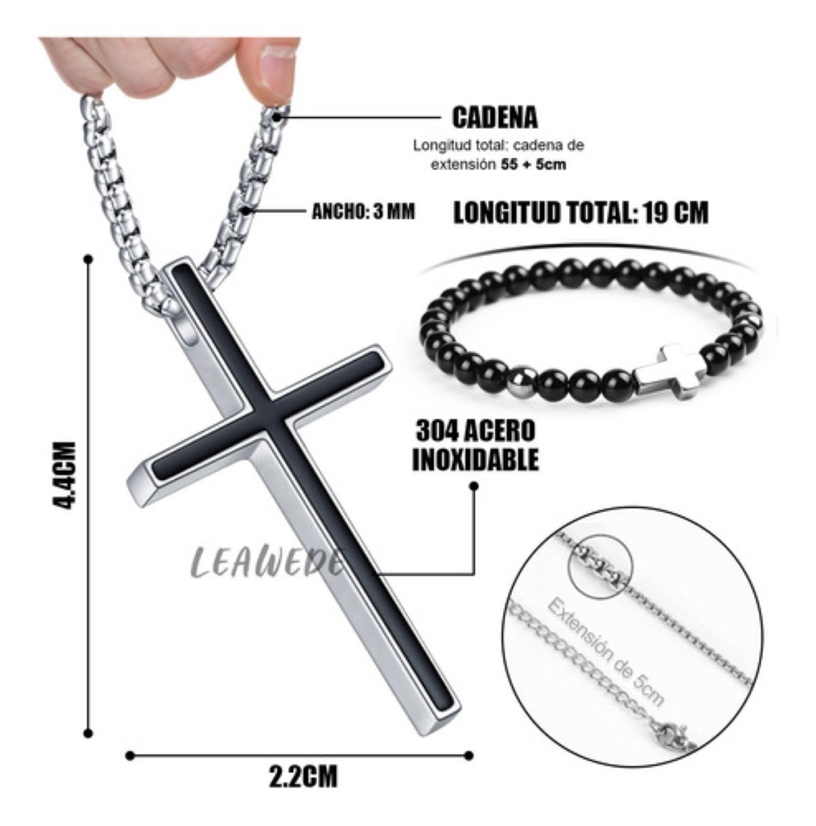 De Cruz Hombre Y Pulsera  Acero Inoxidable negro plata
