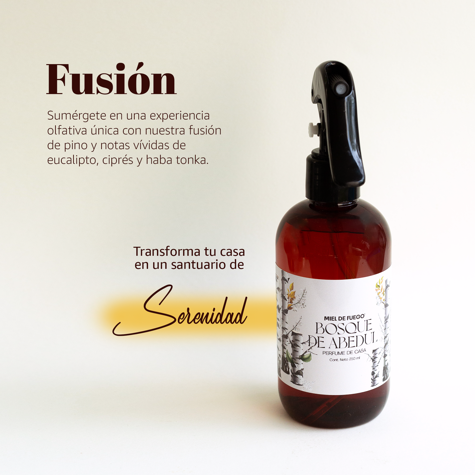 Perfume para Hogar 100% Natural – Aroma Bosque de Abedul | Aroma Duradero – 250 ml | Fusión de Pino con Notas Vívidas de Eucalipto, Ciprés y Haba Tonka