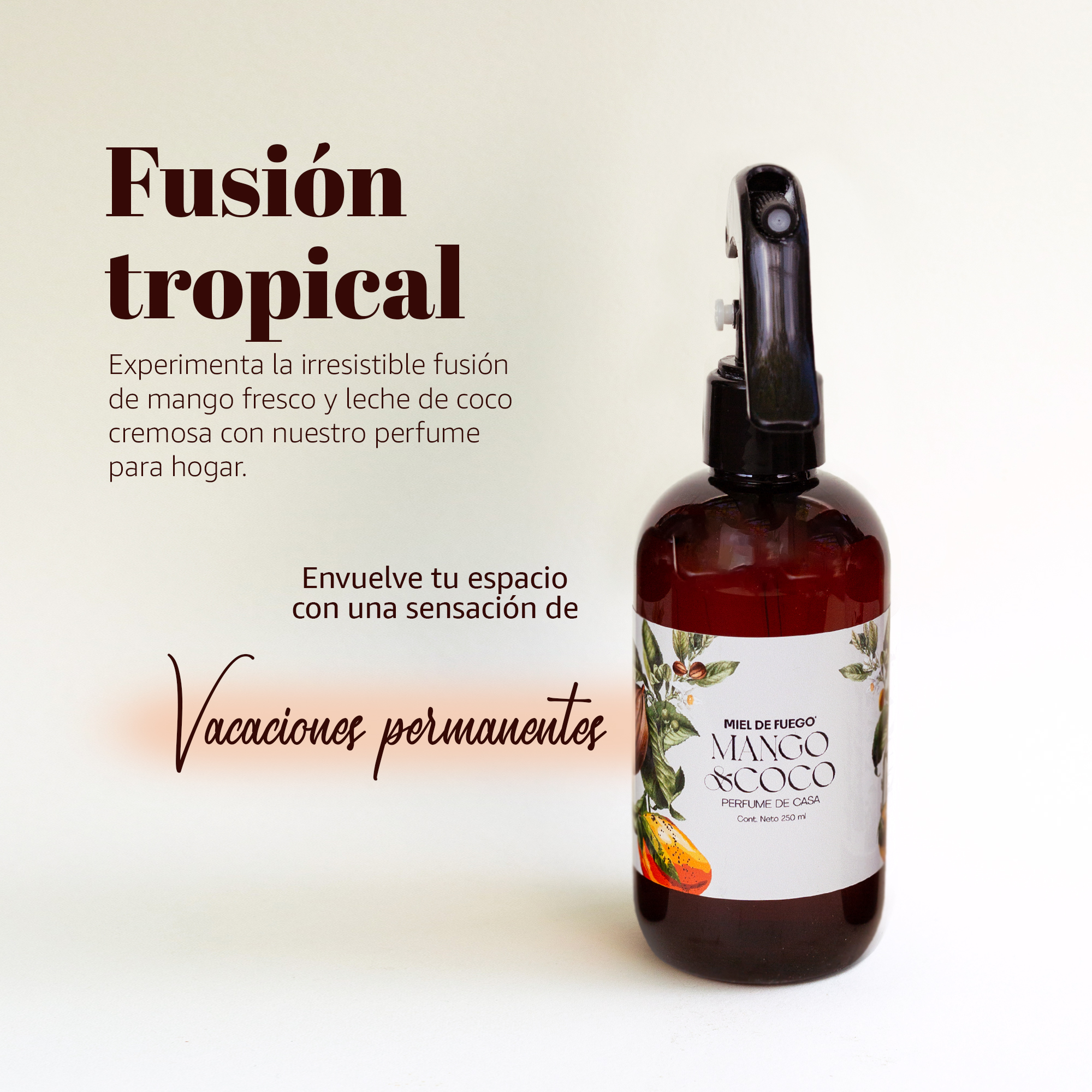 Perfume para Hogar 100% Natural – Aroma Mango y Coco | Aroma Duradero – 250 ml | Fusión Tropical de Mango Fresco y Leche de Coco Cremosa .