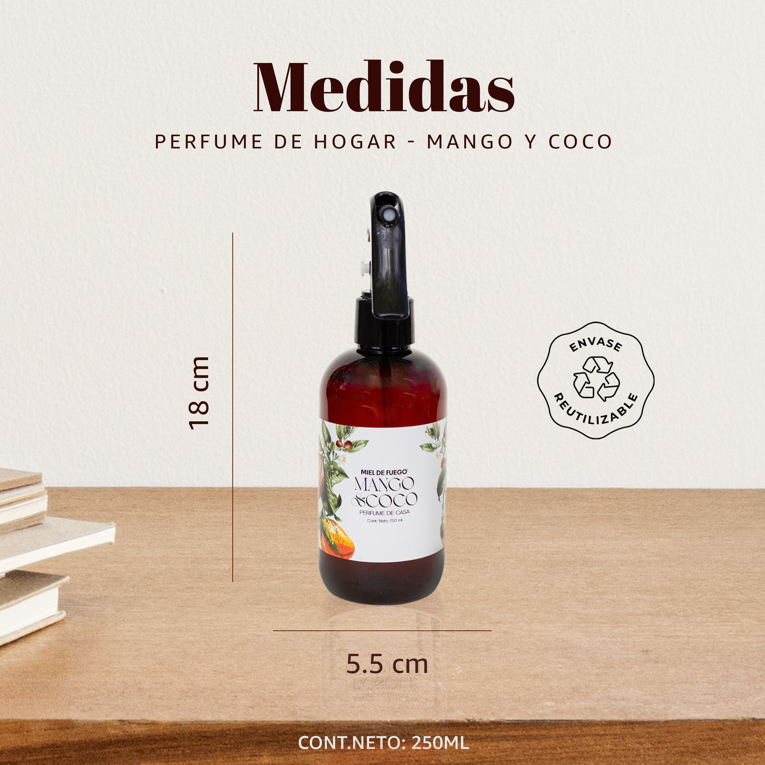 Perfume para Hogar 100% Natural – Aroma Mango y Coco | Aroma Duradero – 250 ml | Fusión Tropical de Mango Fresco y Leche de Coco Cremosa .