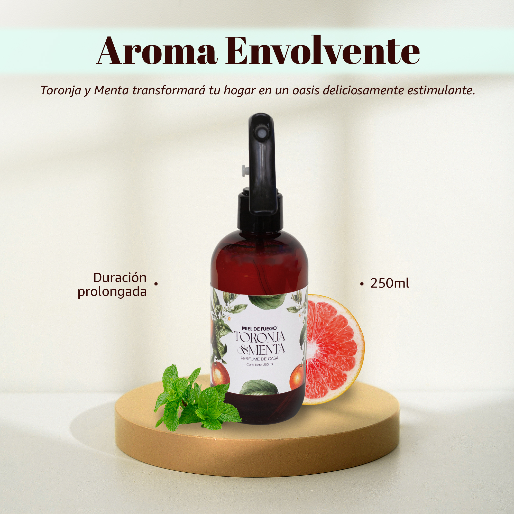Perfume para Hogar 100% Natural – Aroma Mango y Coco | Aroma Duradero – 250 ml | Fusión de Toronja Madura y Picante con Menta Fresca del Jardín