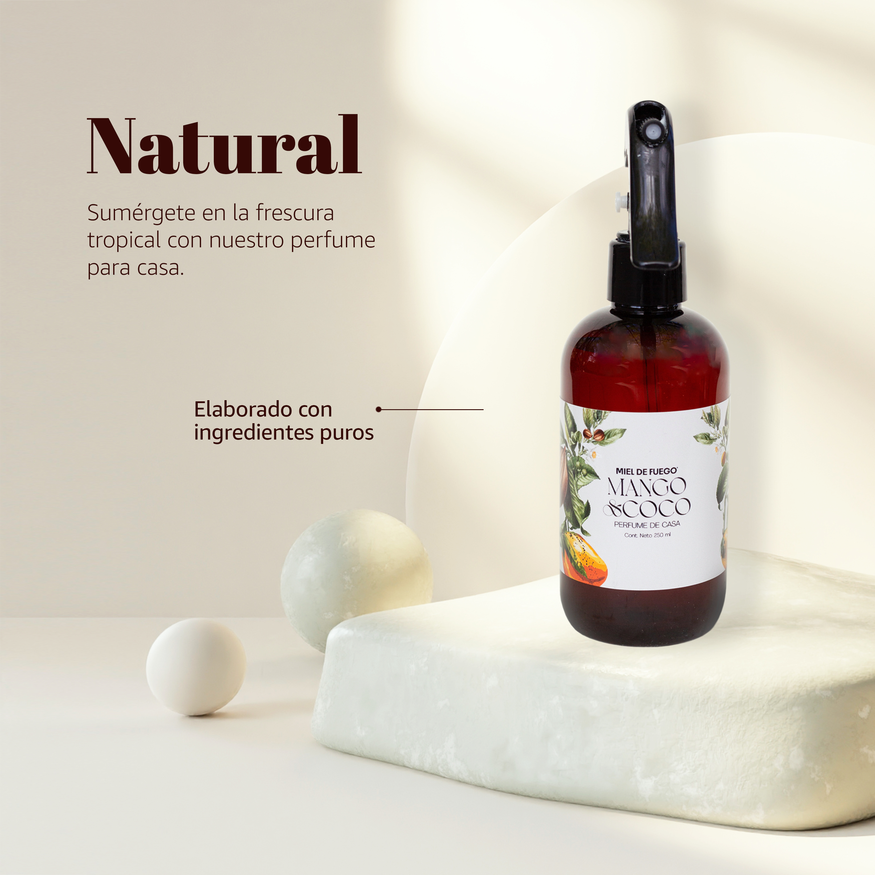 Perfume para Hogar 100% Natural – Aroma Mango y Coco | Aroma Duradero – 250 ml | Fusión Tropical de Mango Fresco y Leche de Coco Cremosa .