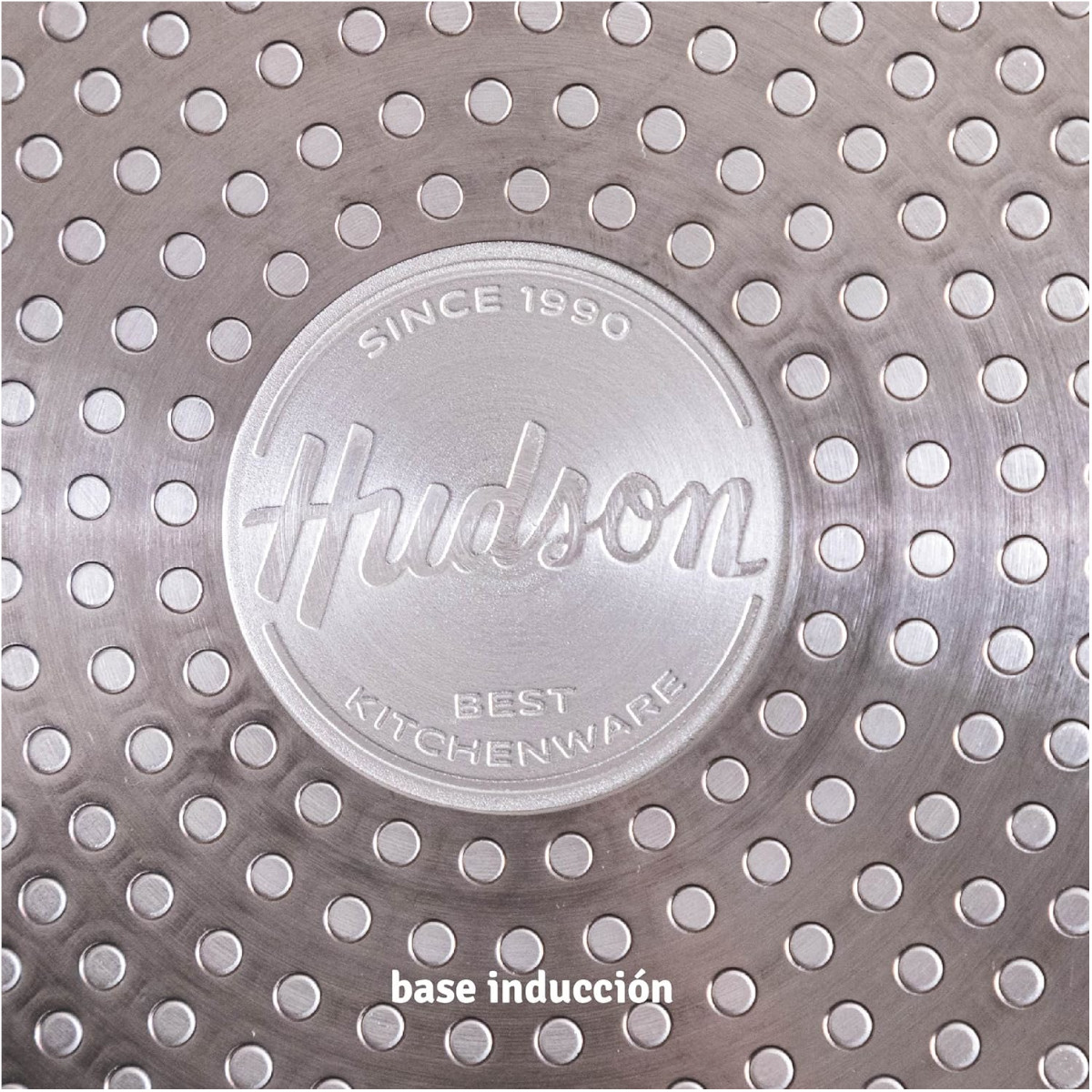 Sarten HUDSON 24cm Aluminio Forjado espesor 4mm Antiadherente Granito con tapa cristal y espatula nylon.