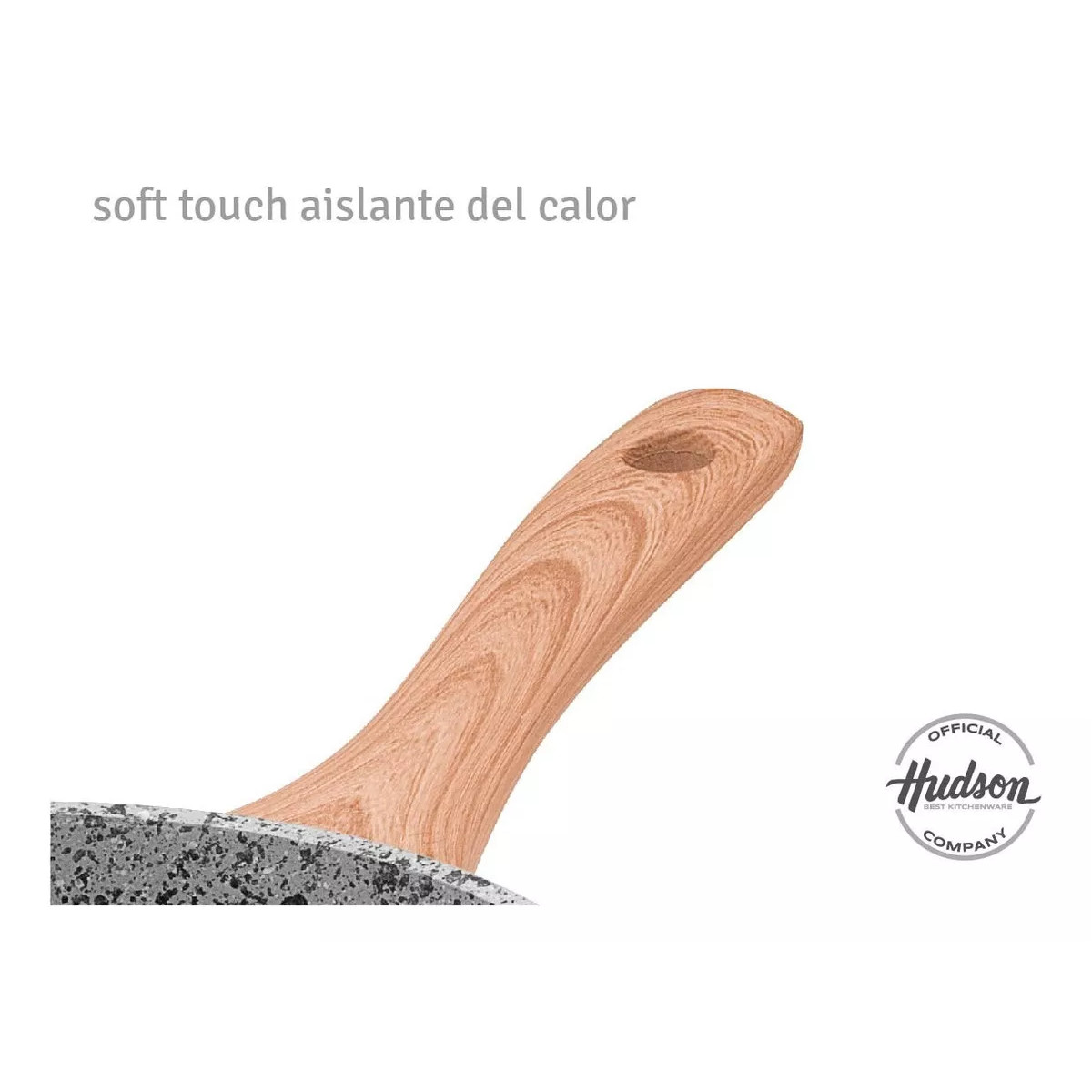 Sarten HUDSON 24cm Aluminio Forjado espesor 4mm Antiadherente Granito con tapa cristal y espatula nylon.
