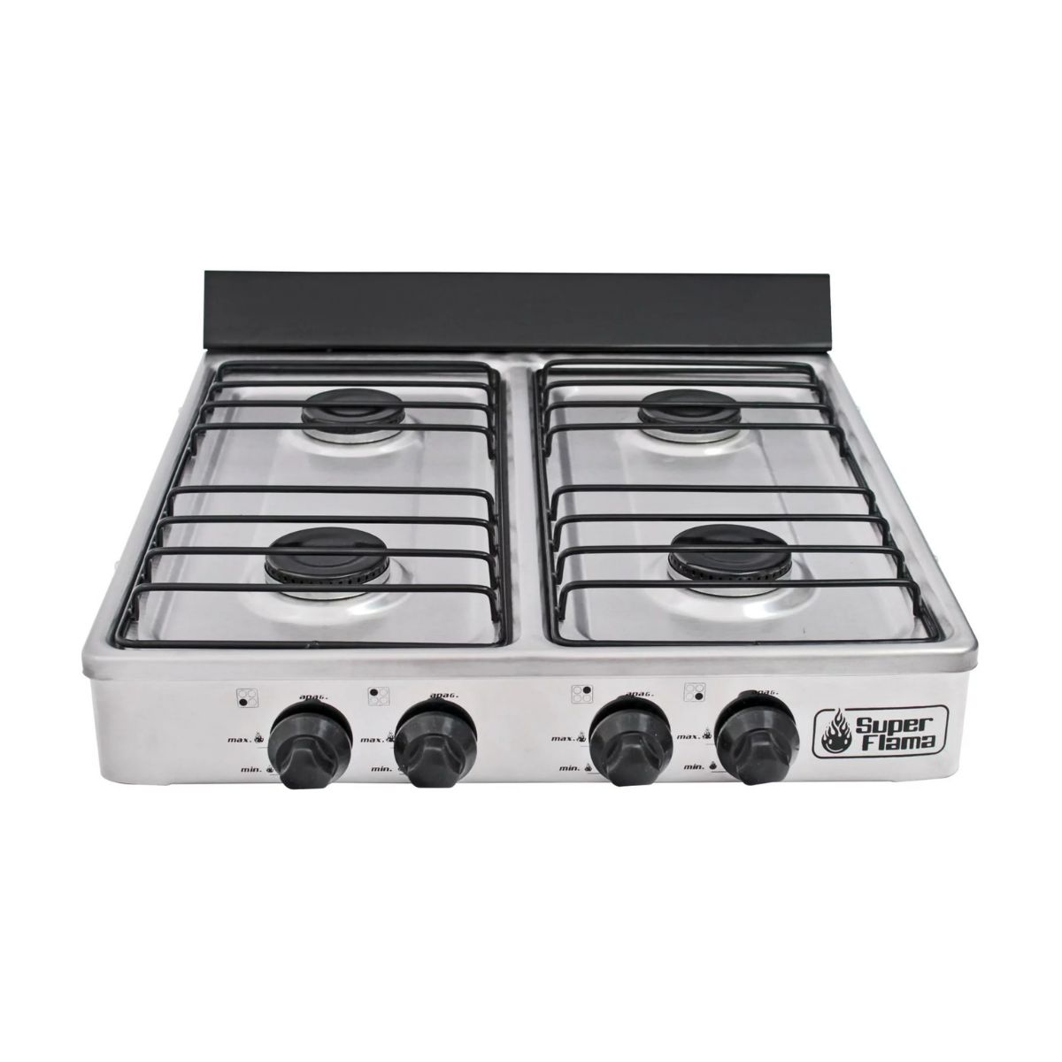 Parrilla 4 quemadores de gas acero inox marca superflama.