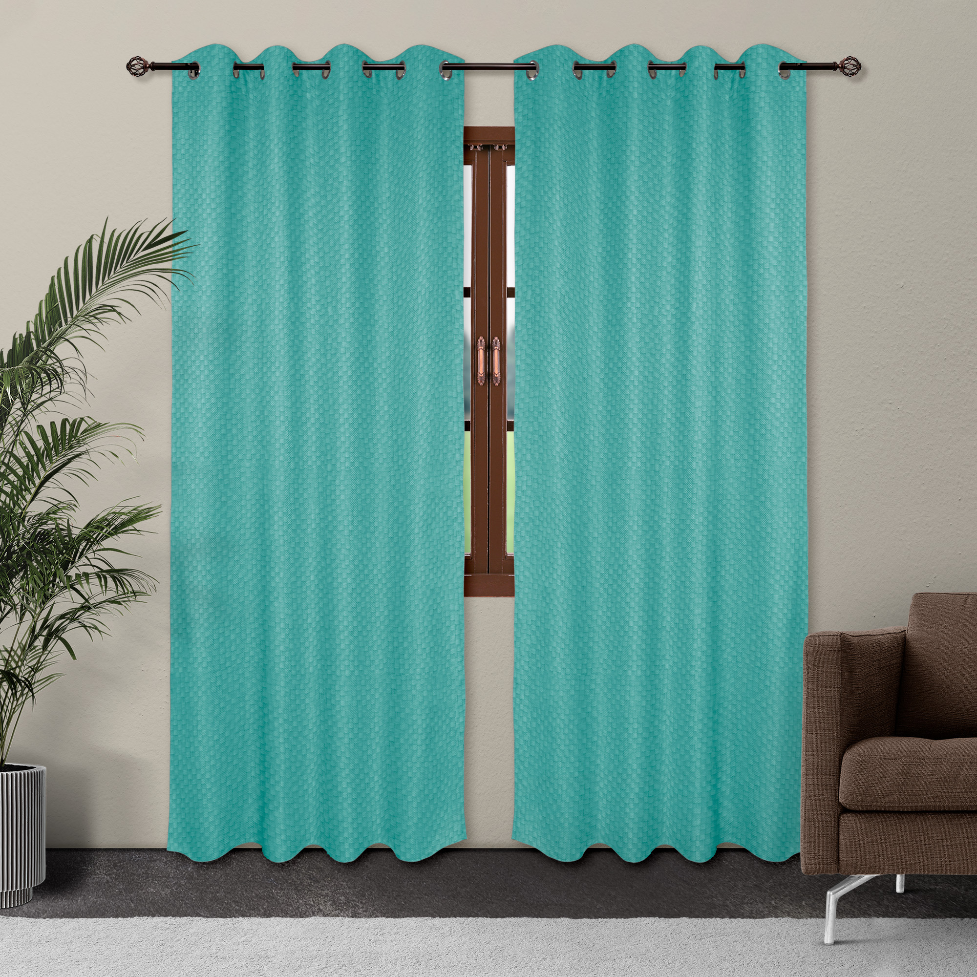 Cortina Blackout Turquesa Tramada Larga Térmica Bloqueo De Luz 95%