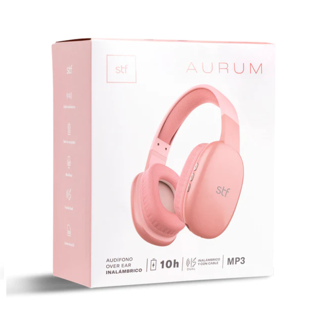 AUDIFONOS STF AURUM TIPO DIADEMA CON BLUETOOTH ROSA.