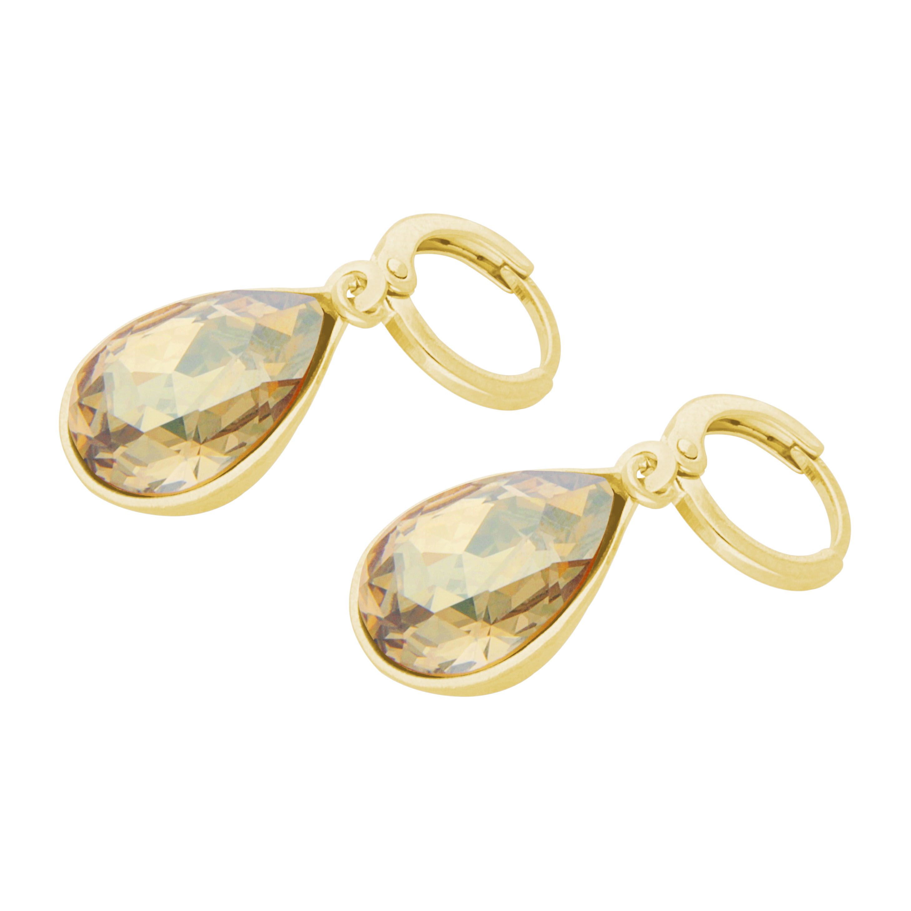 Arete Gota Baño de Oro 14K | Cristal Swarovski Golden