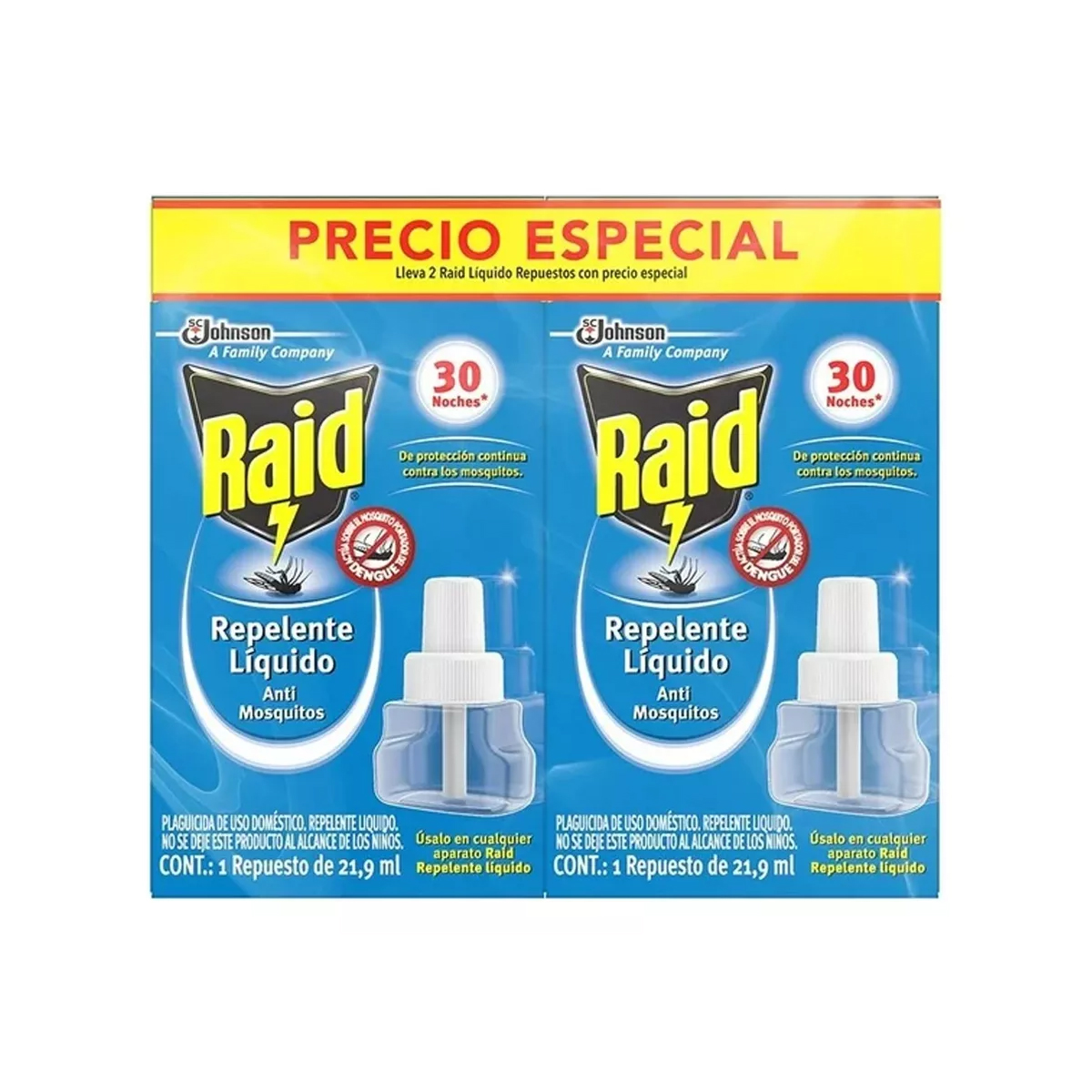 Insecticida Raid Repelente Líquido 2 Repuestos de 21.9 ml c/u