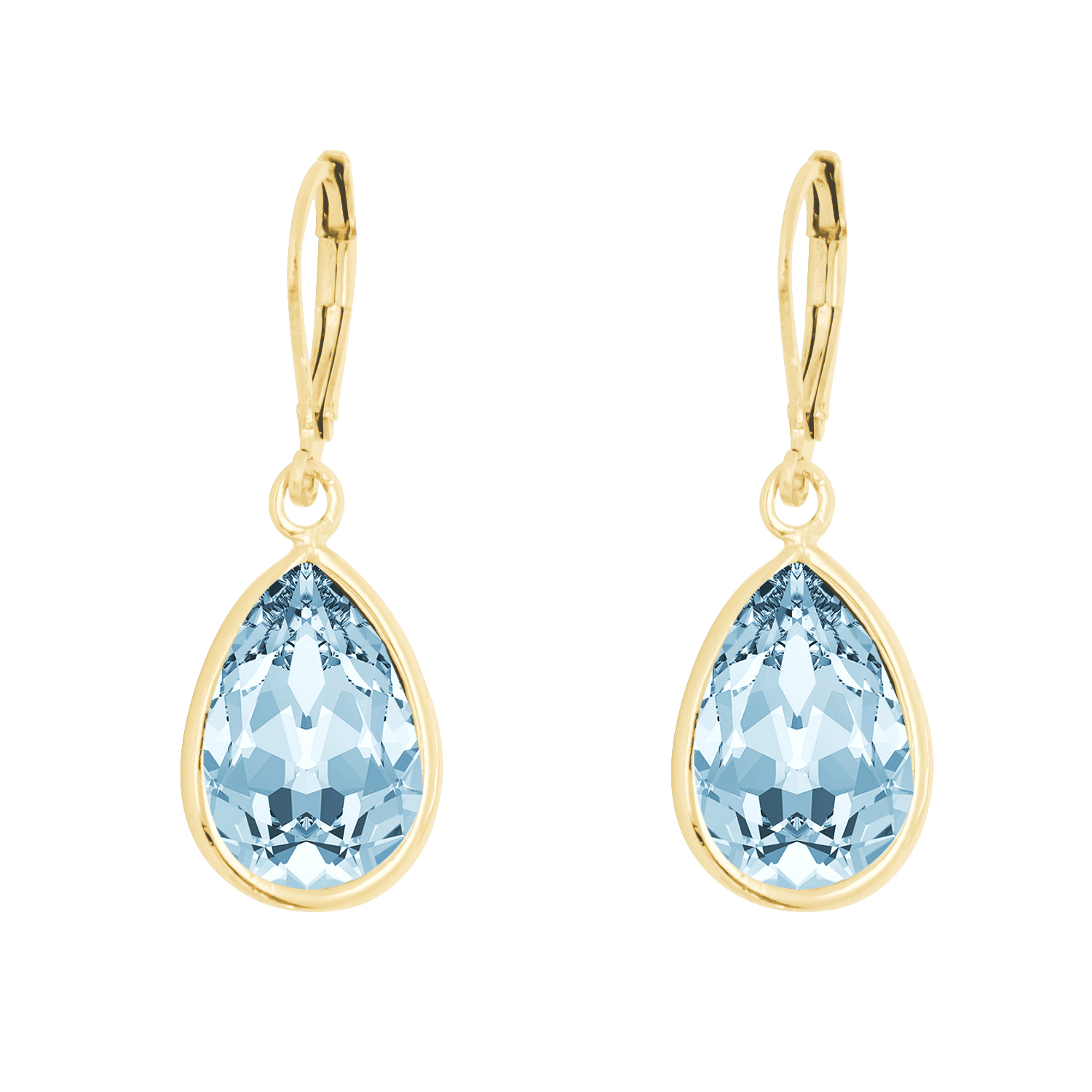 Arete Gota Baño de Oro 14K | Cristal Swarovski Turquesa