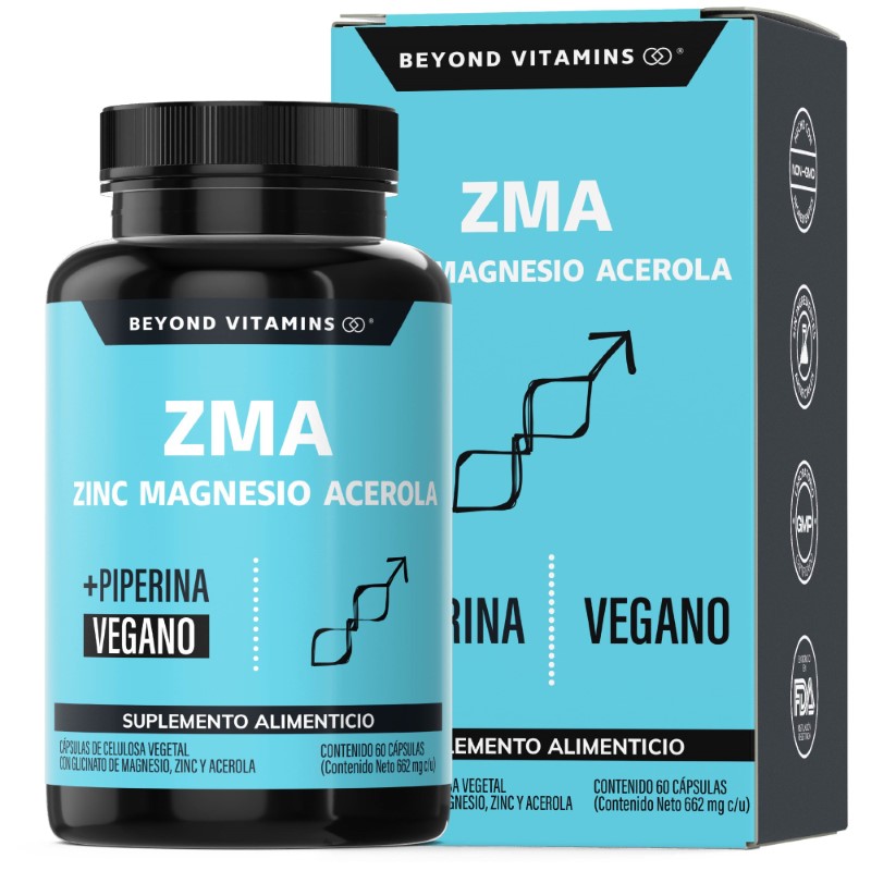 Suplemento Alimenticio ZMA Zinc Magnesio Acerola y Pimienta Negra Beyond Vitamins 60 cápsulas