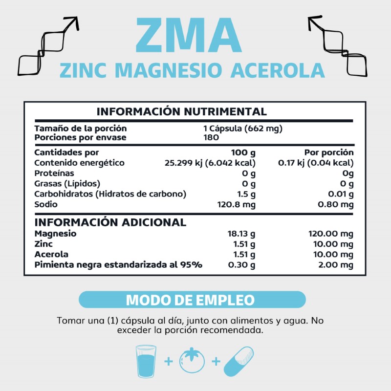 Suplemento Alimenticio ZMA Zinc Magnesio Acerola y Pimienta Negra Beyond Vitamins 180 cápsulas