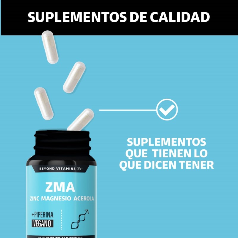 Suplemento Alimenticio ZMA Zinc Magnesio Acerola y Pimienta Negra Beyond Vitamins 180 cápsulas