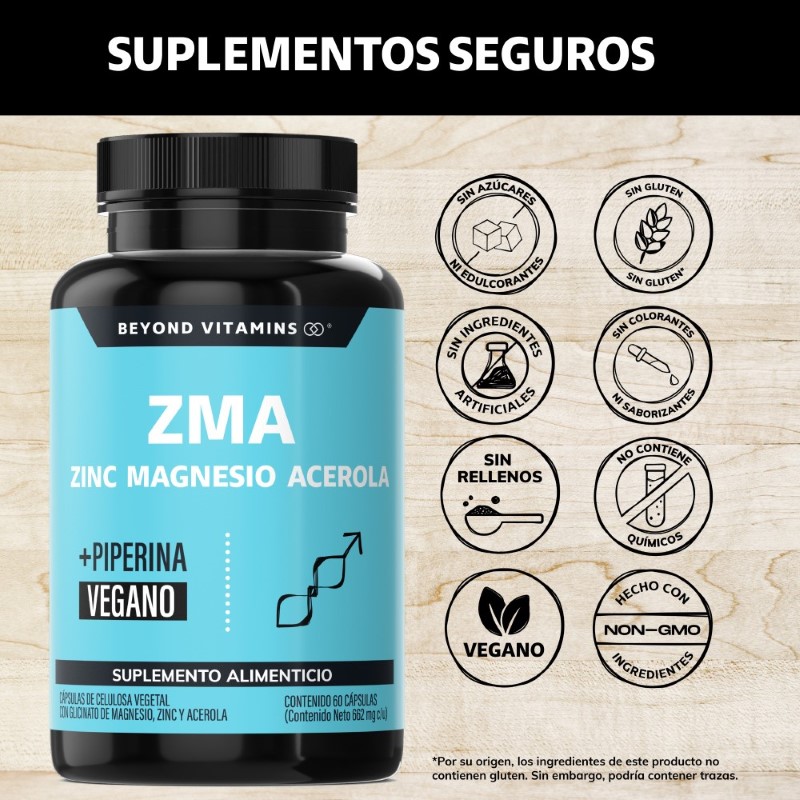 Suplemento Alimenticio ZMA Zinc Magnesio Acerola y Pimienta Negra Beyond Vitamins 60 cápsulas