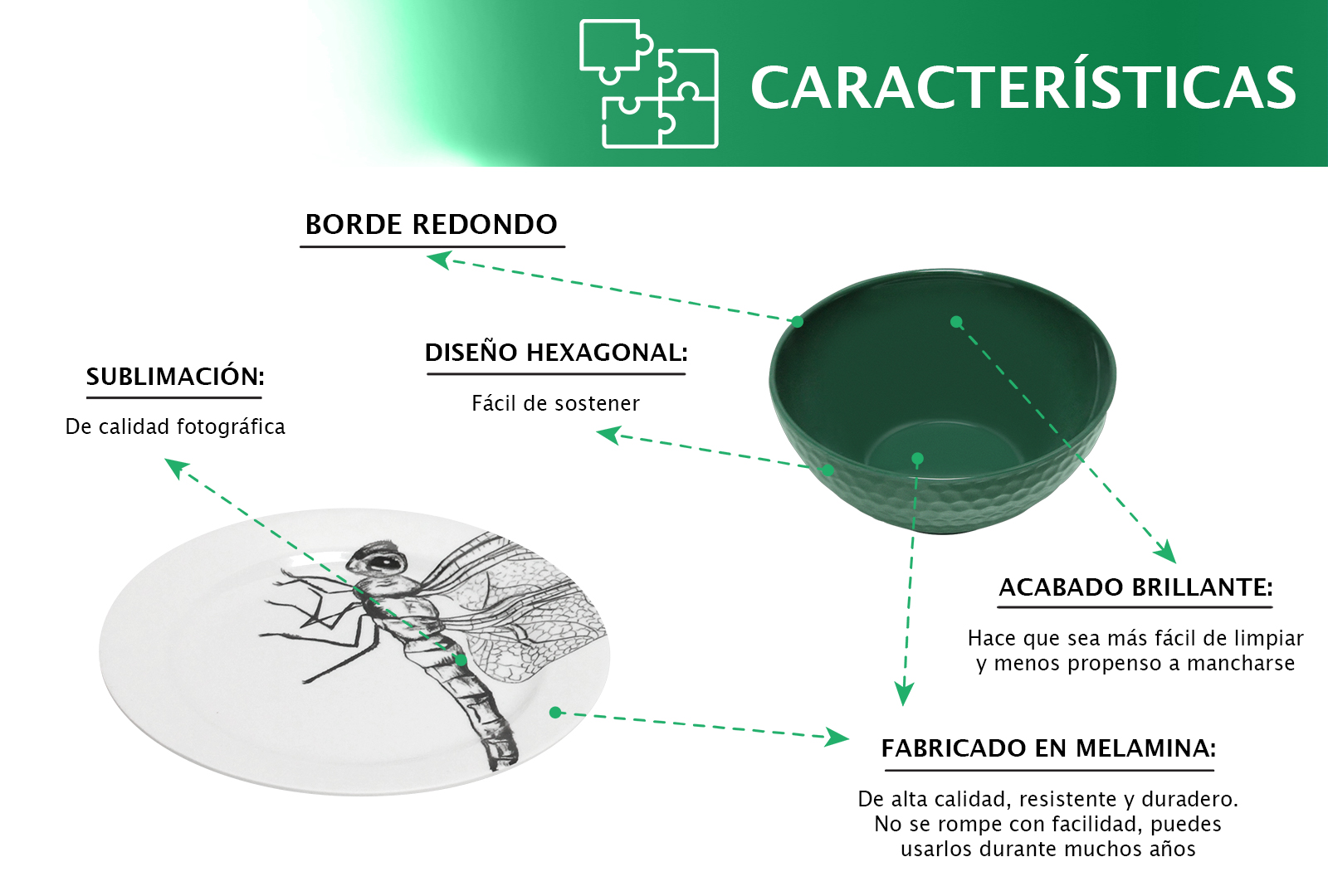 VAJILLA DE MELAMINA 16 PIEZAS CON DISEÑO DE LIBÉLULA .