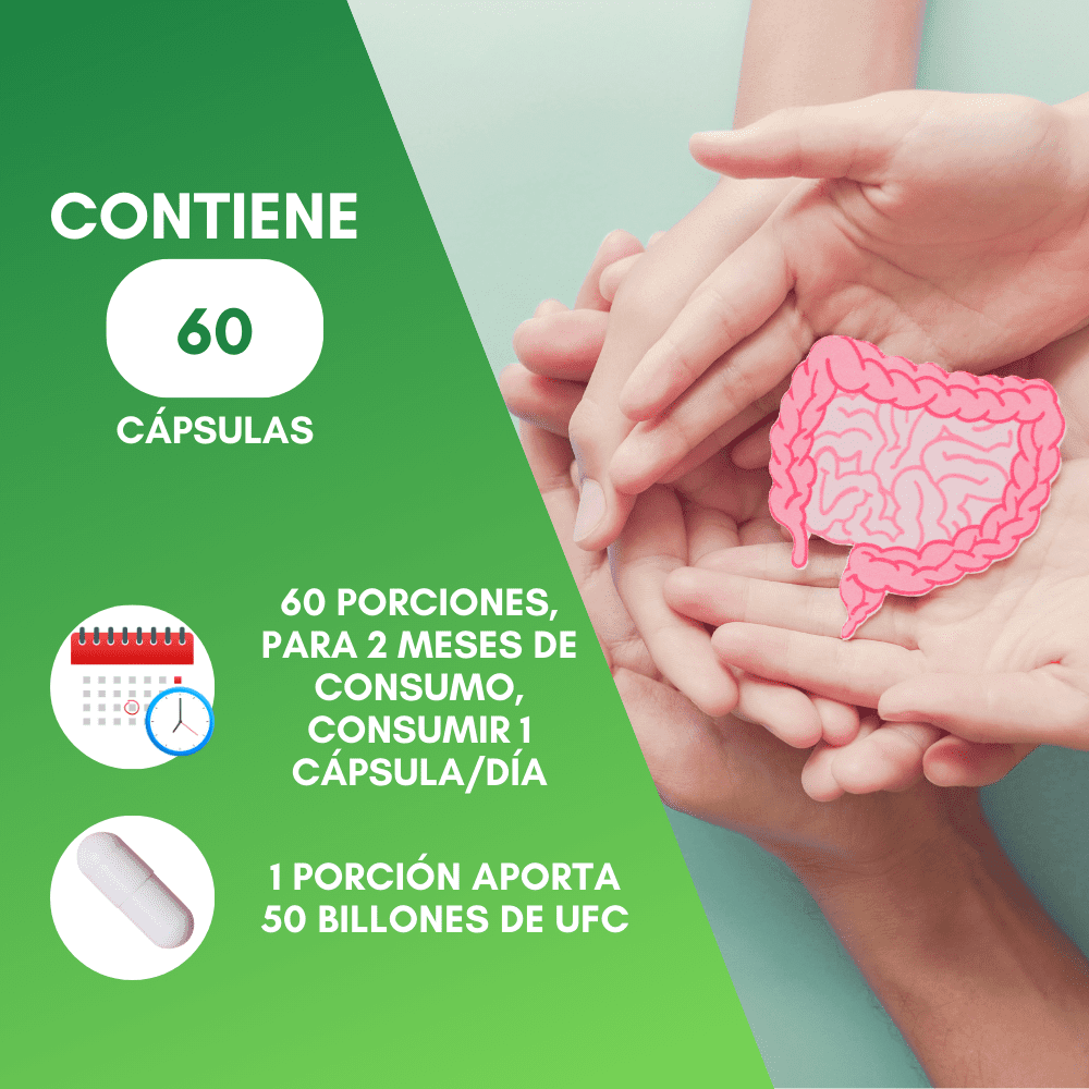 Nutrasien100 Flora100 PROBIÓTICOS 50 Billones y PREBIÓTICOS con fibra natural. Beneficia salud digestiva y salud inmune 60 Caps 