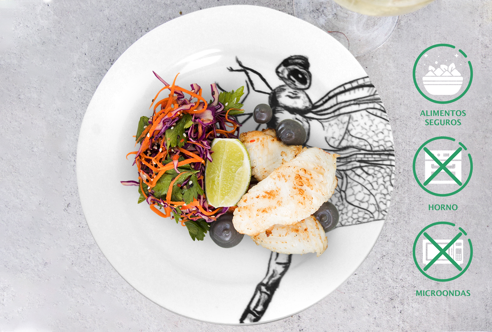 VAJILLA DE MELAMINA 16 PIEZAS CON DISEÑO DE LIBÉLULA .