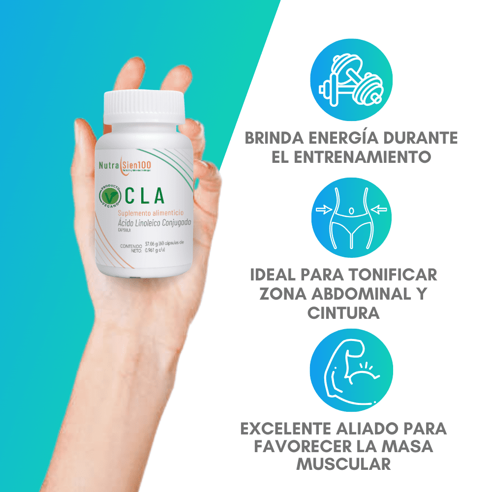 Nutrasien100 CLA cápsulas 600mg de Ácido Linoleico Conjugado Termogénico Keto Pre-entreno Vegano 60Caps