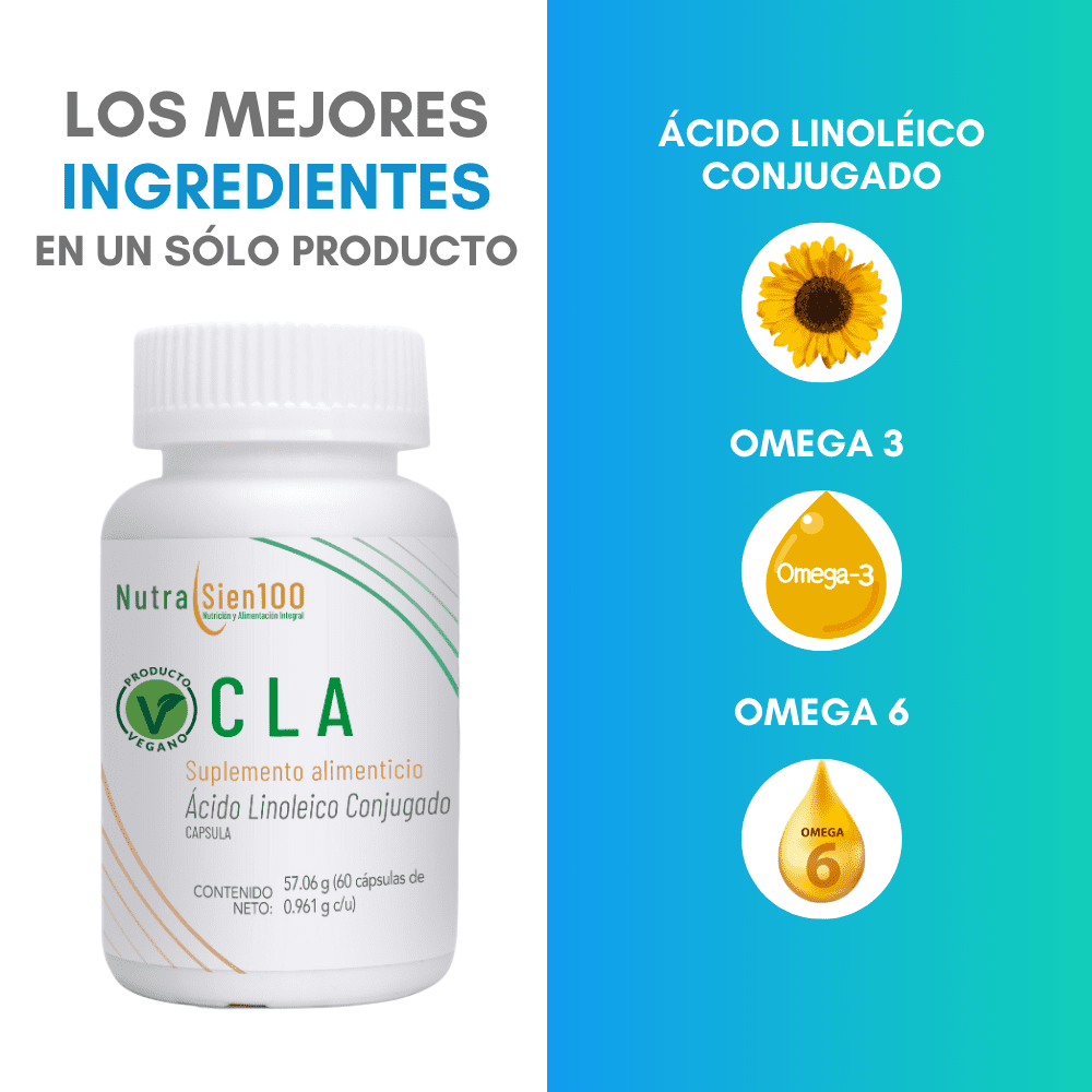 Nutrasien100 CLA cápsulas 600mg de Ácido Linoleico Conjugado Termogénico Keto Pre-entreno Vegano 60Caps