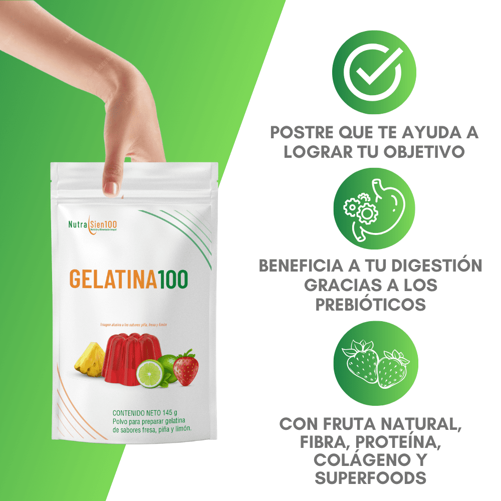 Nutrasien100 Gelatina Sin Azúcar L-carnitina Keto 1 Bolsa para 3 litros - 3 Sabores Piña Fresa Limón