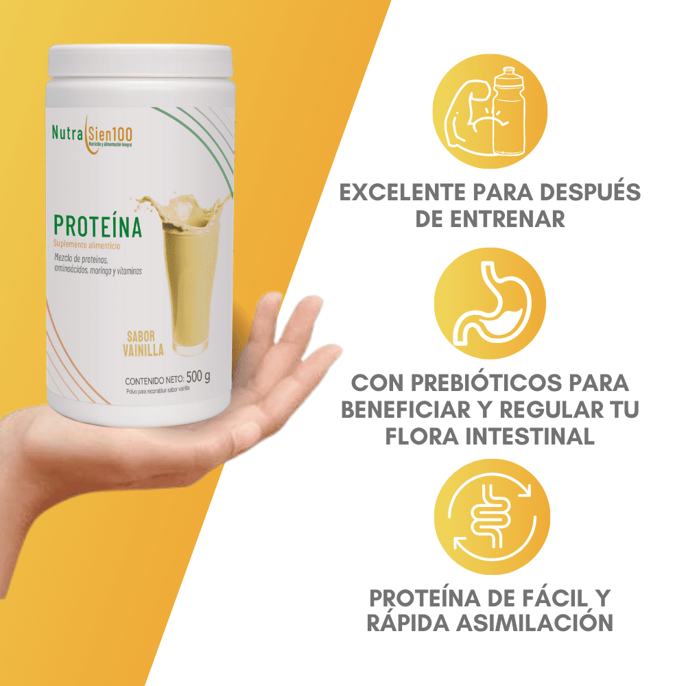 Nutrasien100 Proteína en polvo sabor Vainilla 22 g proteína por porción Keto Pre workout Sin Azúcar 500g - 17 porciones
