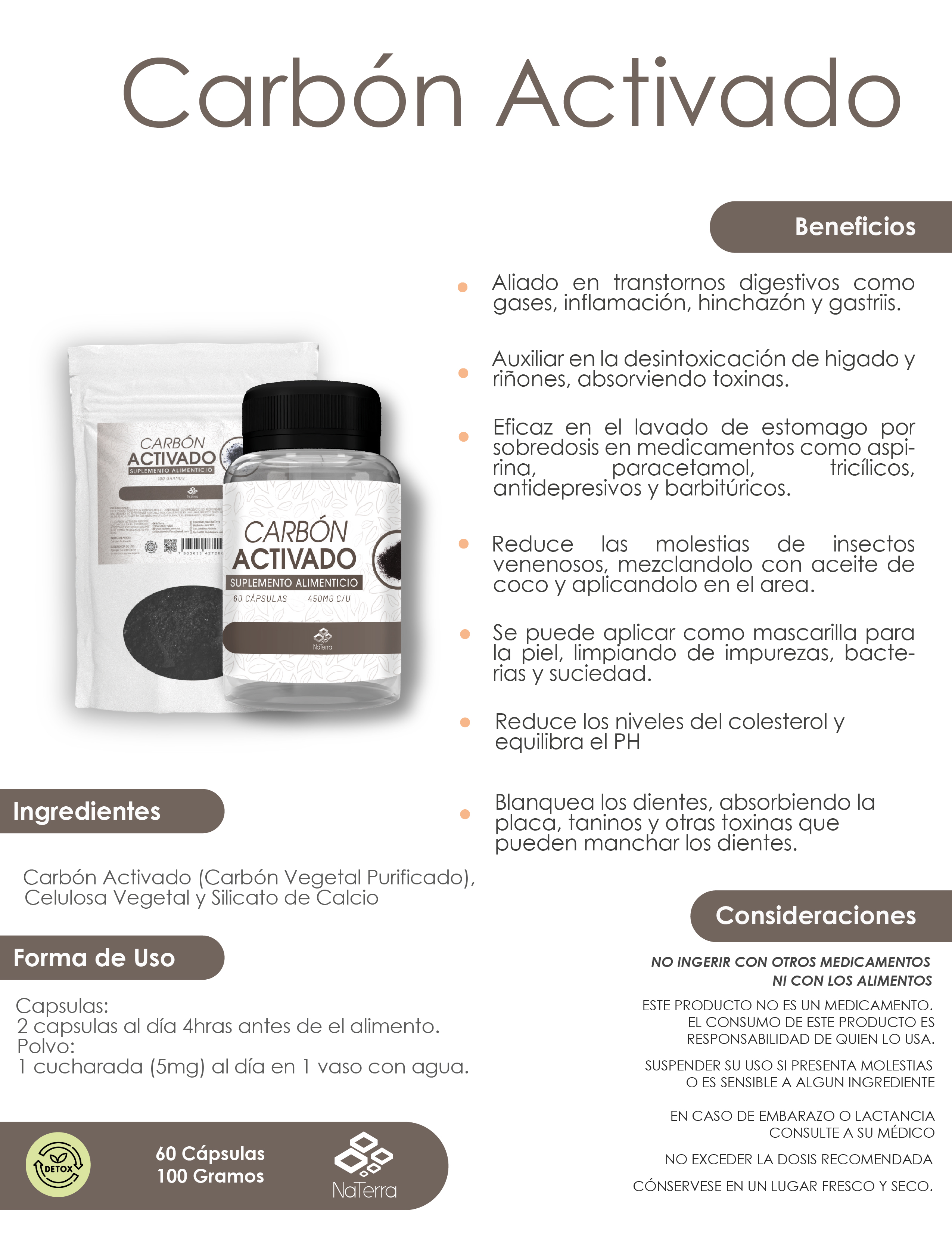 Carbón Activado NaTerra 60 Capsulas