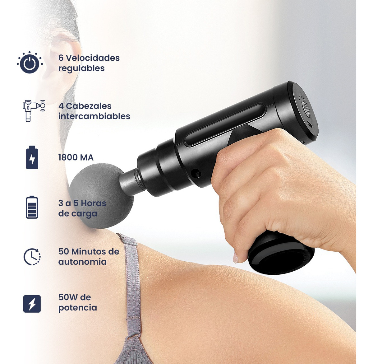 Pistola Masajeadora Para Cuerpo 4 Cabezales Sealy.