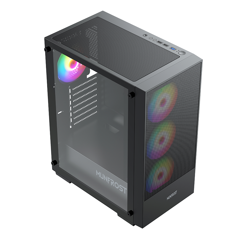 GABINETE MUNFROST ALPHA BLACK Cristal templado Atx - Micro ATX - Mini ITX  4 Ventiladores ARGB