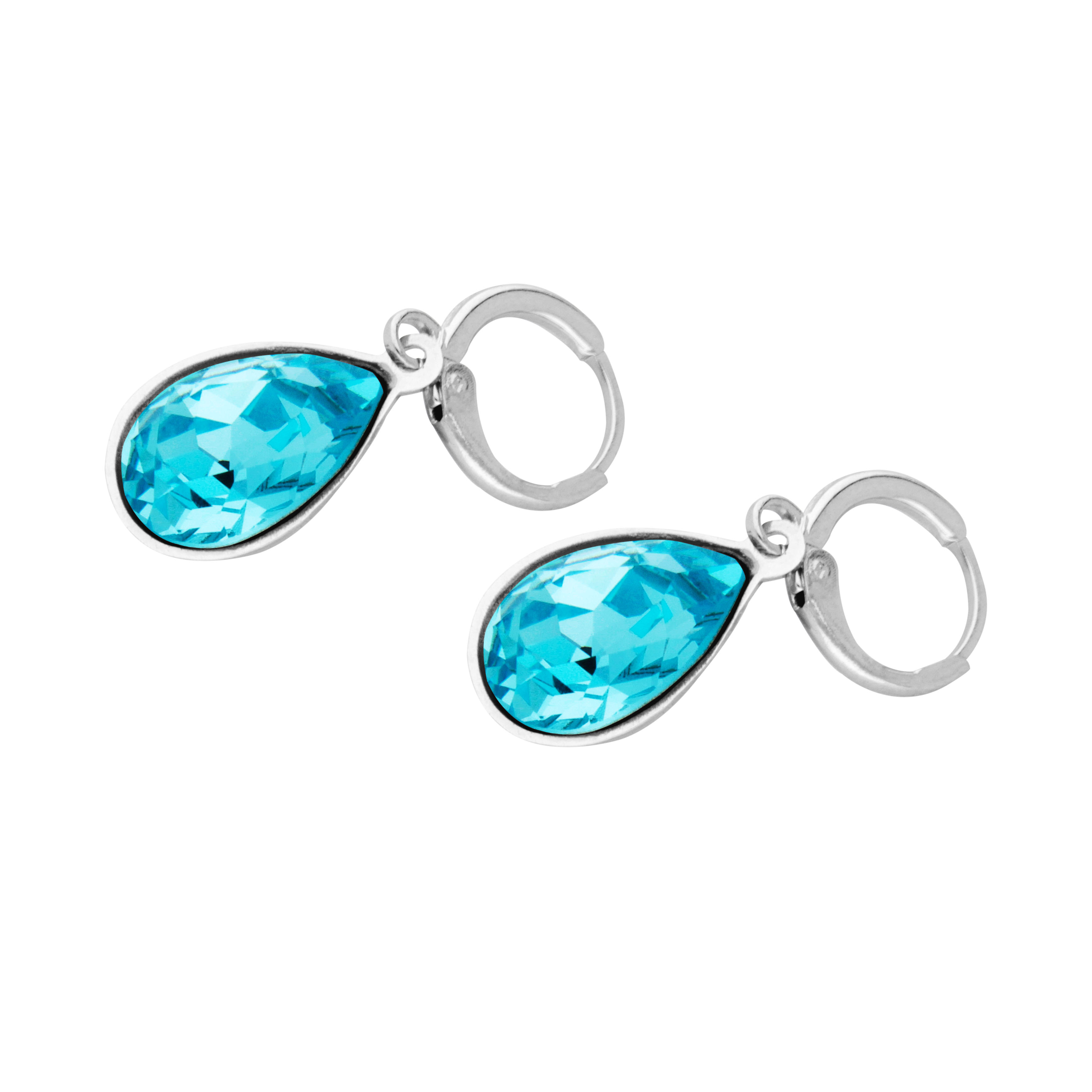 Arete Gota Baño de Rodio | Cristal Swarovski Turquesa