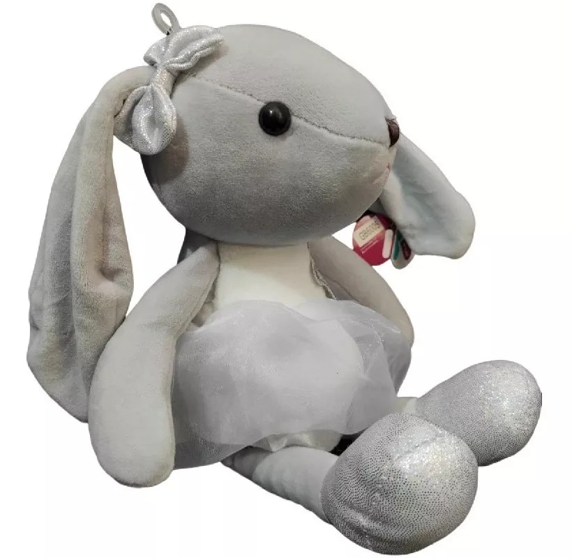 Peluche Conejita Con Tutú Blanco Y Estrella Zapatos Lisos Gris.