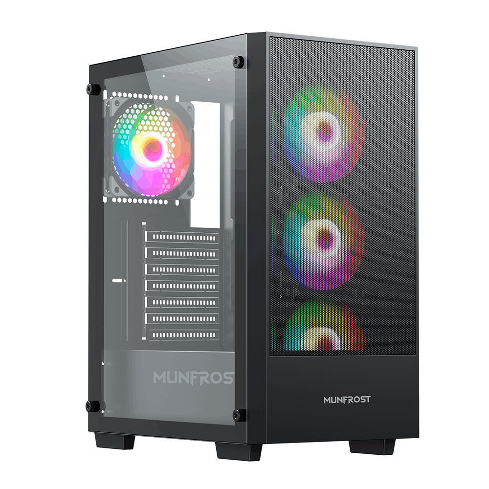 GABINETE MUNFROST ALPHA BLACK Cristal templado Atx - Micro ATX - Mini ITX  4 Ventiladores ARGB