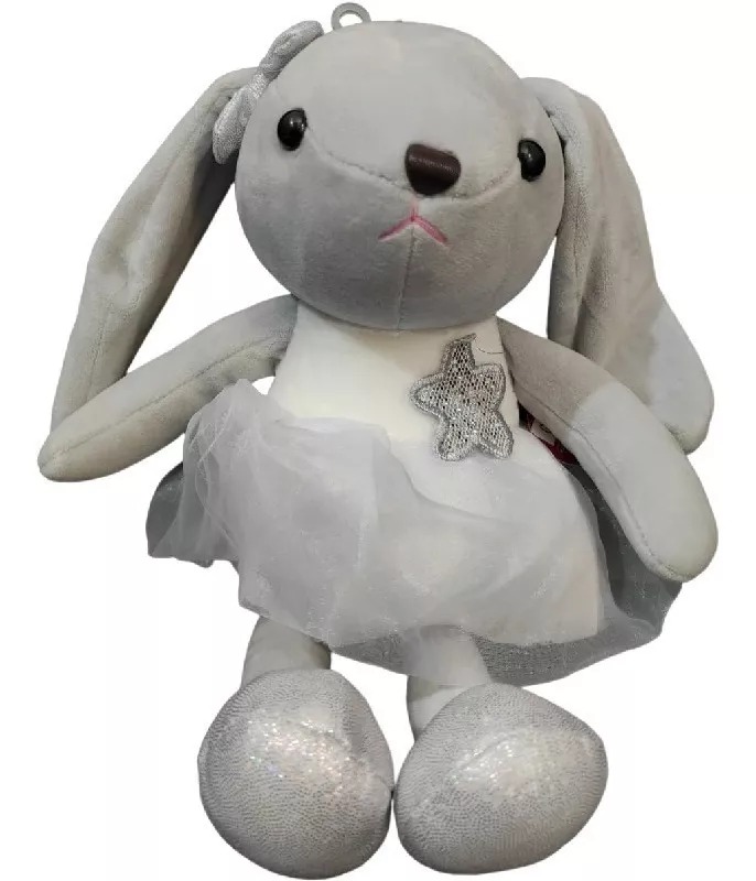 Peluche Conejita Con Tutú Blanco Y Estrella Zapatos Lisos Gris.