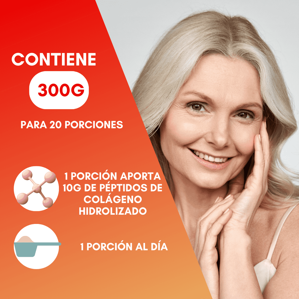 Nutrasien100 COLÁGENO hidrolizado puro en Polvo con Vitamina C y Magnesio Sin Azúcar Beneficia piel, cabello y articulaciones 300 g / 20 porciones