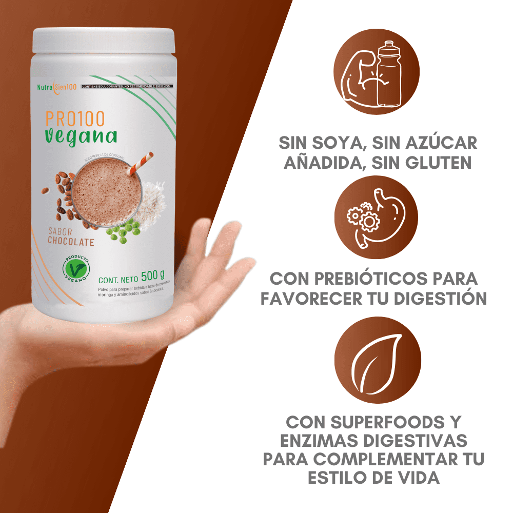 Nutrasien100 Proteína Vegana sabor Chocolate. Ideal para Keto, Pre workout, Vegano, Paleo. Sin azúcar. Fácil digestión. Ideal hombres y mujeres. 500g – 17 porciones.