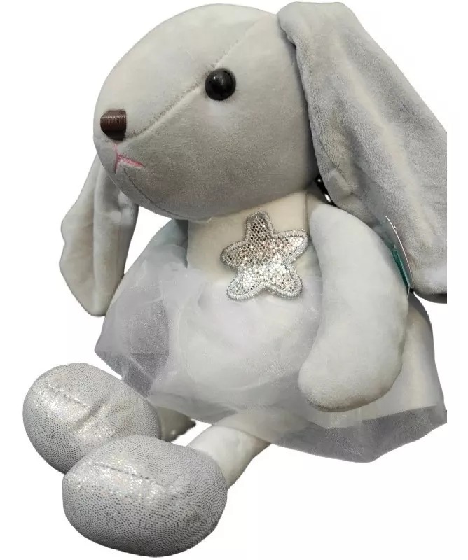 Peluche Conejita Con Tutú Blanco Y Estrella Zapatos Lisos Gris.