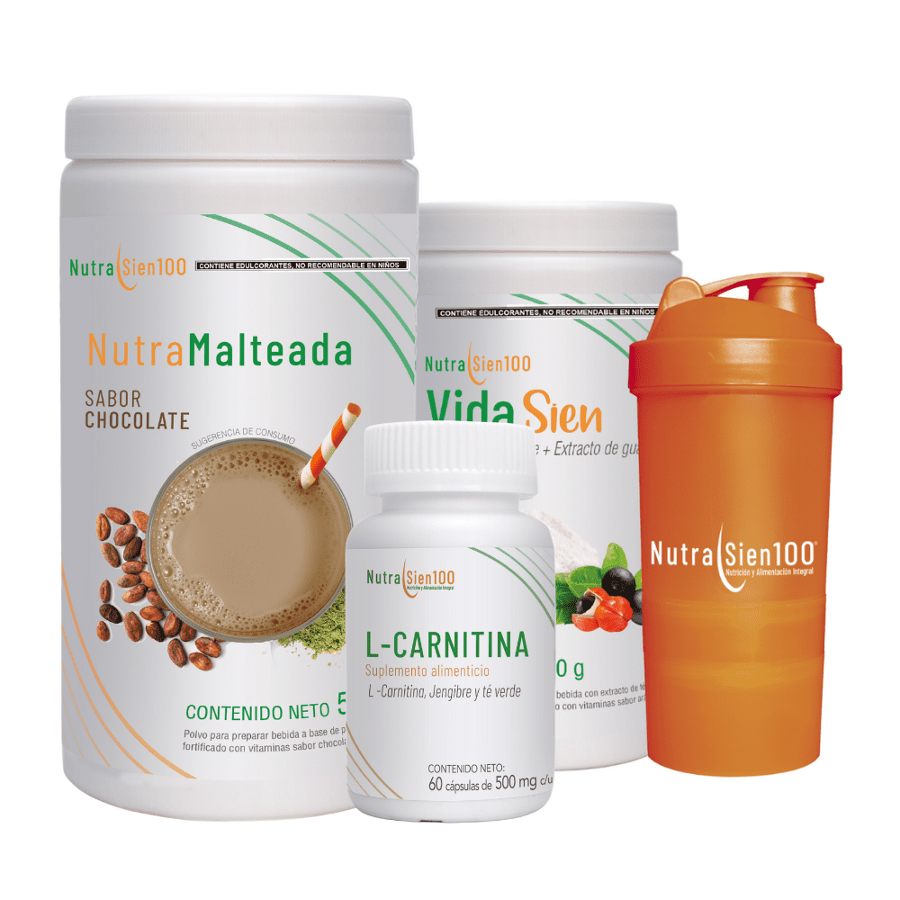 Nutrasien100 Reto 30 días Malteada de Chocolate, L-carnitina, Vidasien. Programa de nutrición completo