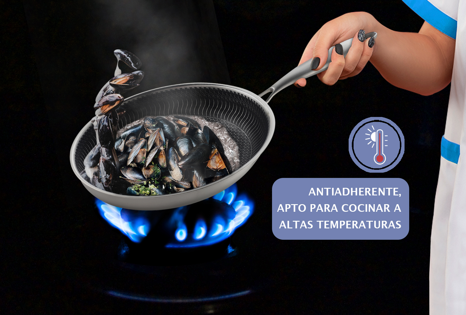 TRAVESSA WOK CON DISEÑO PANAL DE ABEJA, ANTIADHERENTE.