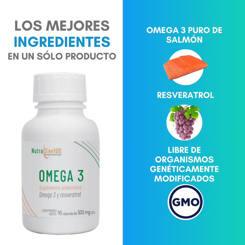 Nutrasien100 OMEGA 3 Puro de Salmón con Resveratrol 900 mg Omega 3 Alta concentración 90 cápsulas. No se repite