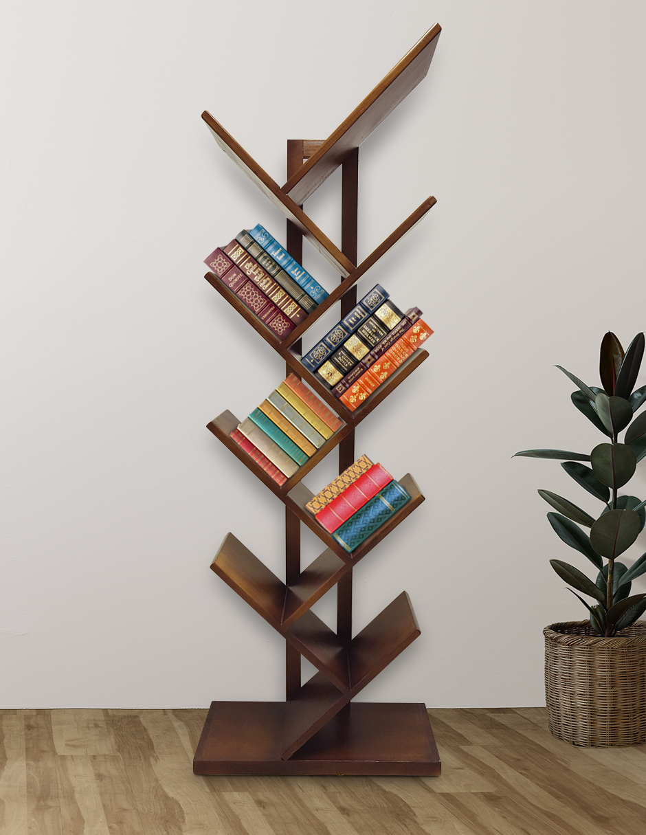 Librero de Madera Moderno 8 niveles acabado en Nogal y Parota