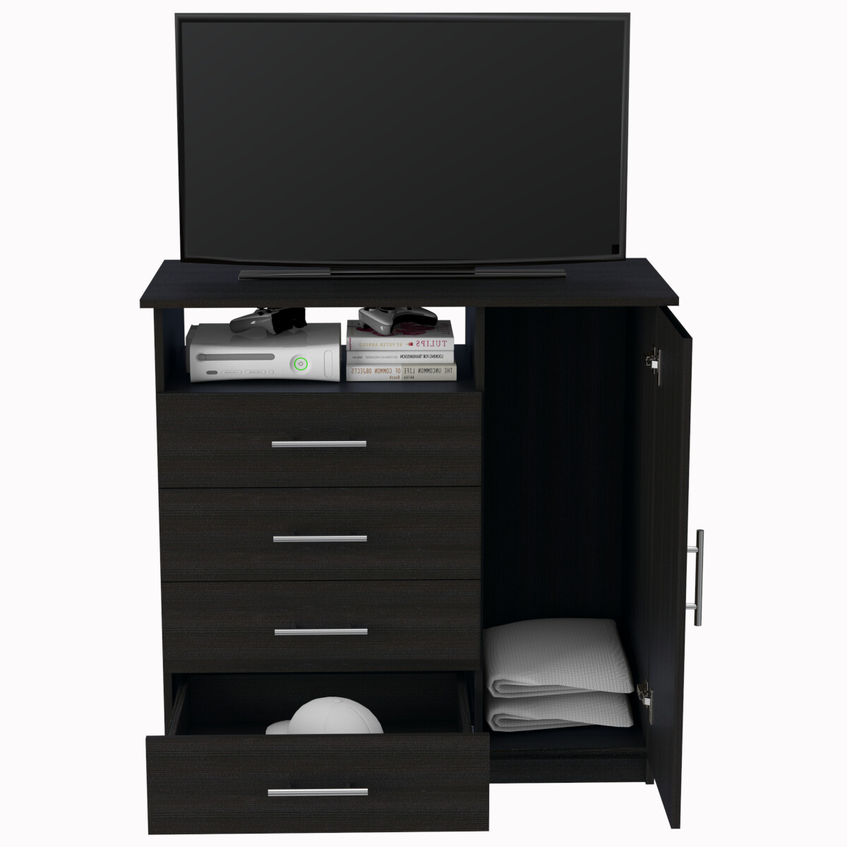 COMODA CAJONERA ARMABLE CON CUATRO CAJONES Y UNA PUERTA MODELO PERU COLOR CAFE