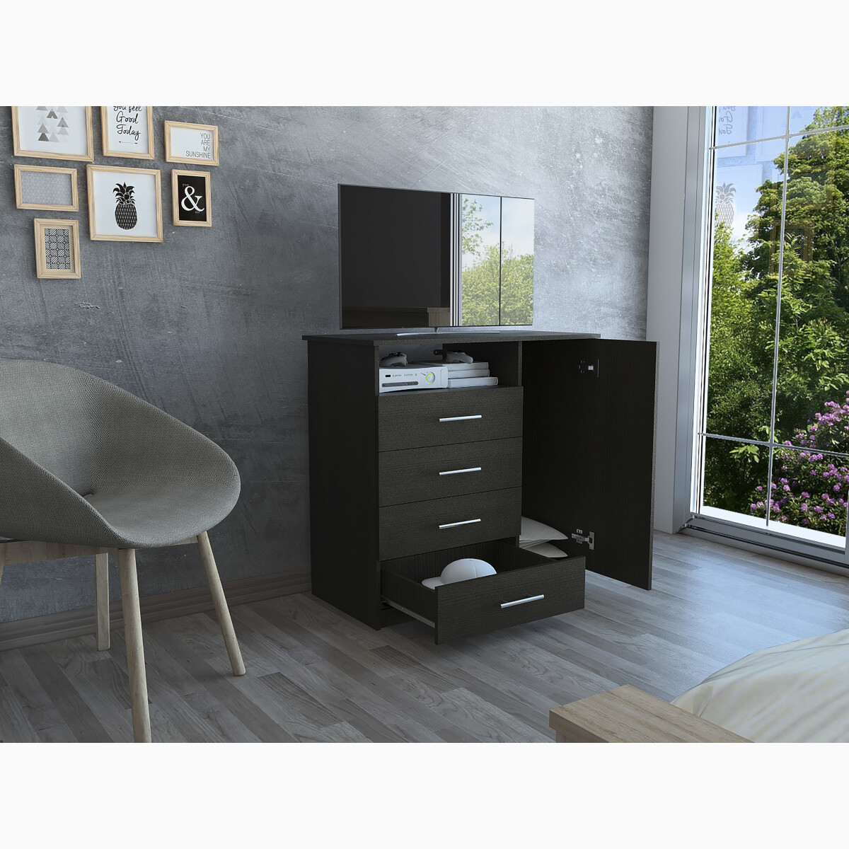 COMODA CAJONERA ARMABLE CON CUATRO CAJONES Y UNA PUERTA MODELO PERU COLOR CAFE