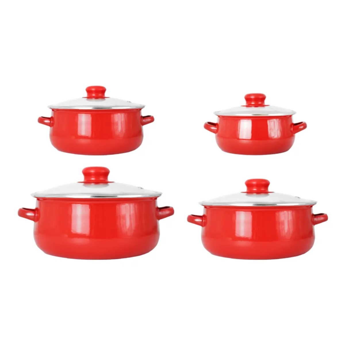 Juego 4 Ollas de Peltre Ksa Tapa de Vidrio - Rojo