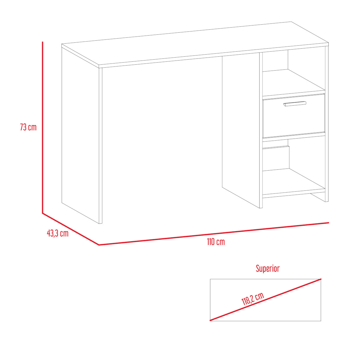 ESCRITORIO ARMABLE IDEAL PARA OFICINA O EL HOME OFFICE CON DOS ENTREPAÑOS Y UN CAJON 