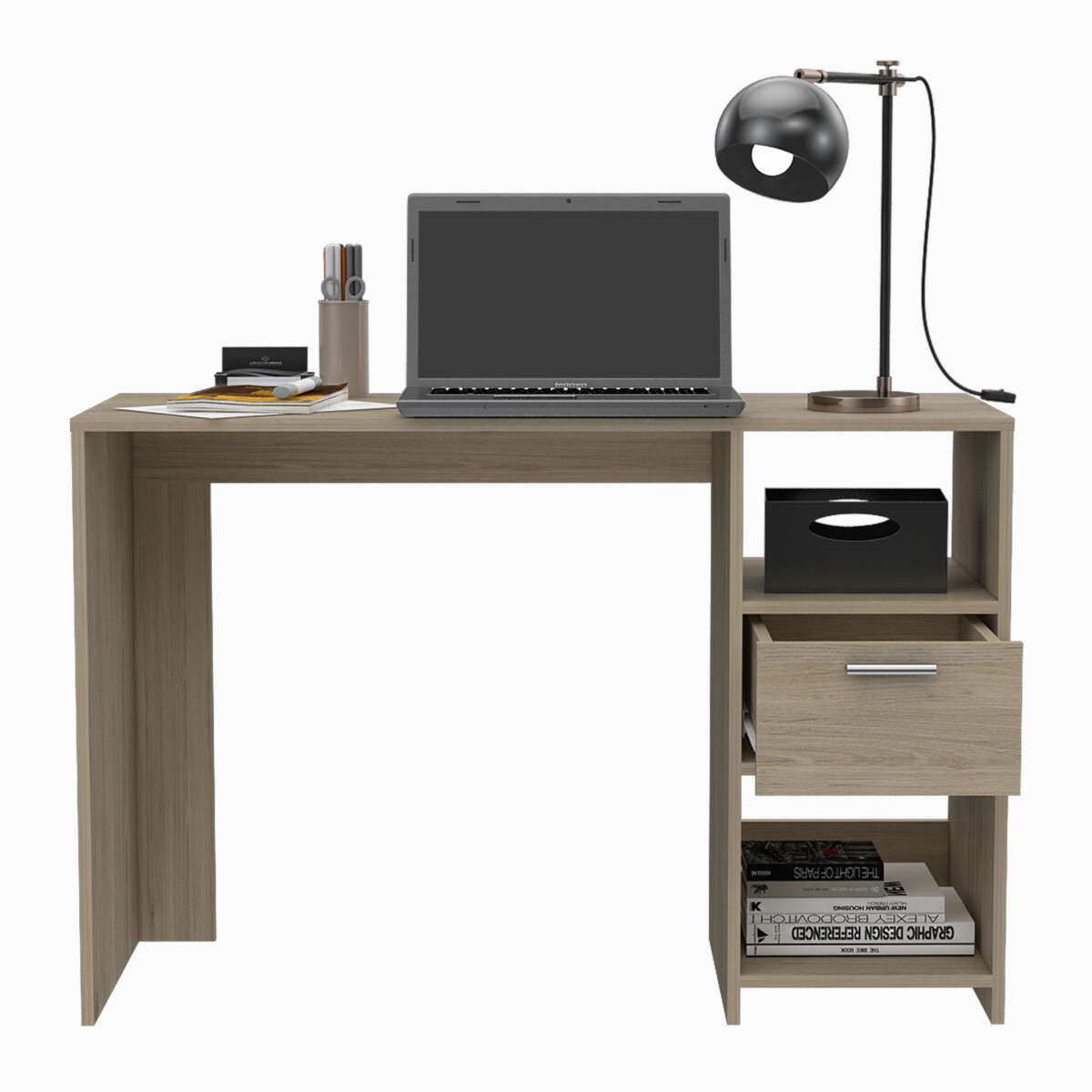 ESCRITORIO ARMABLE IDEAL PARA OFICINA O EL HOME OFFICE CON DOS ENTREPAÑOS Y UN CAJON 