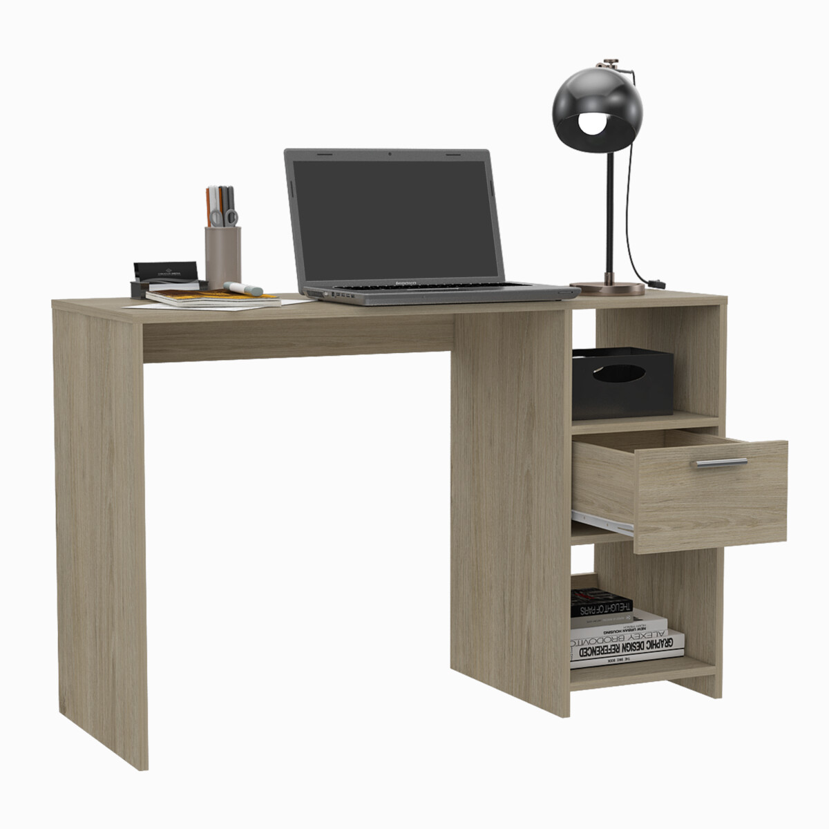ESCRITORIO ARMABLE IDEAL PARA OFICINA O EL HOME OFFICE CON DOS ENTREPAÑOS Y UN CAJON 