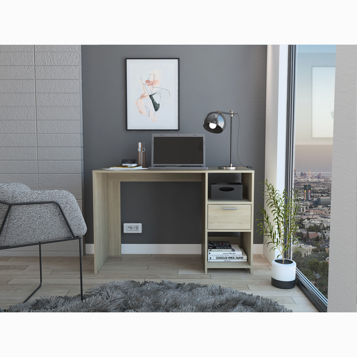 ESCRITORIO ARMABLE IDEAL PARA OFICINA O EL HOME OFFICE CON DOS ENTREPAÑOS Y UN CAJON 