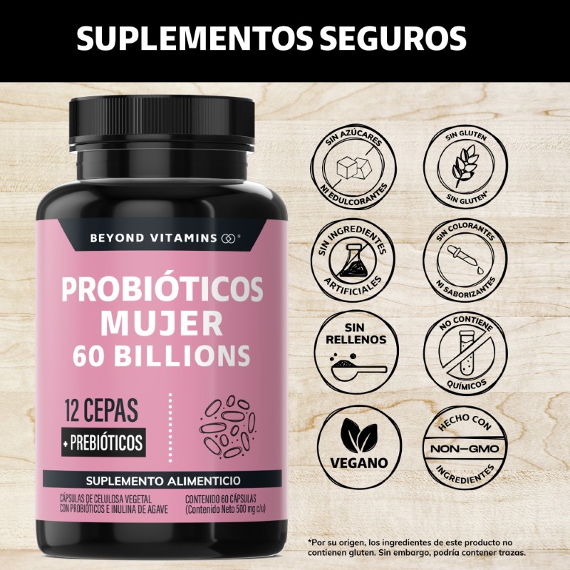 Suplemento Alimenticio Probioticos Mujer 60 Billion + Prebióticos Beyond Vitamins 60 cápsulas