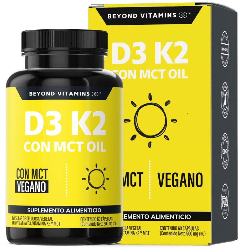 Suplemento Alimenticio Vitamina D3, Vitamina K2 y MCT Beyond Vitamins 60 cápsulas