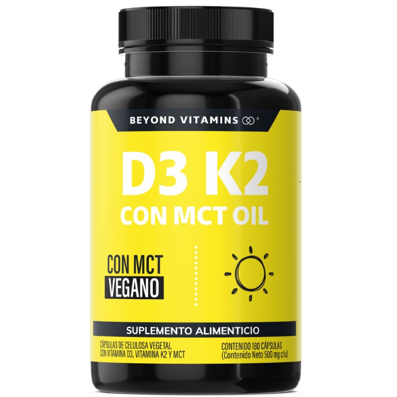 Suplemento Alimenticio Vitamina D3, Vitamina K2 y MCT Beyond Vitamins 180 cápsulas